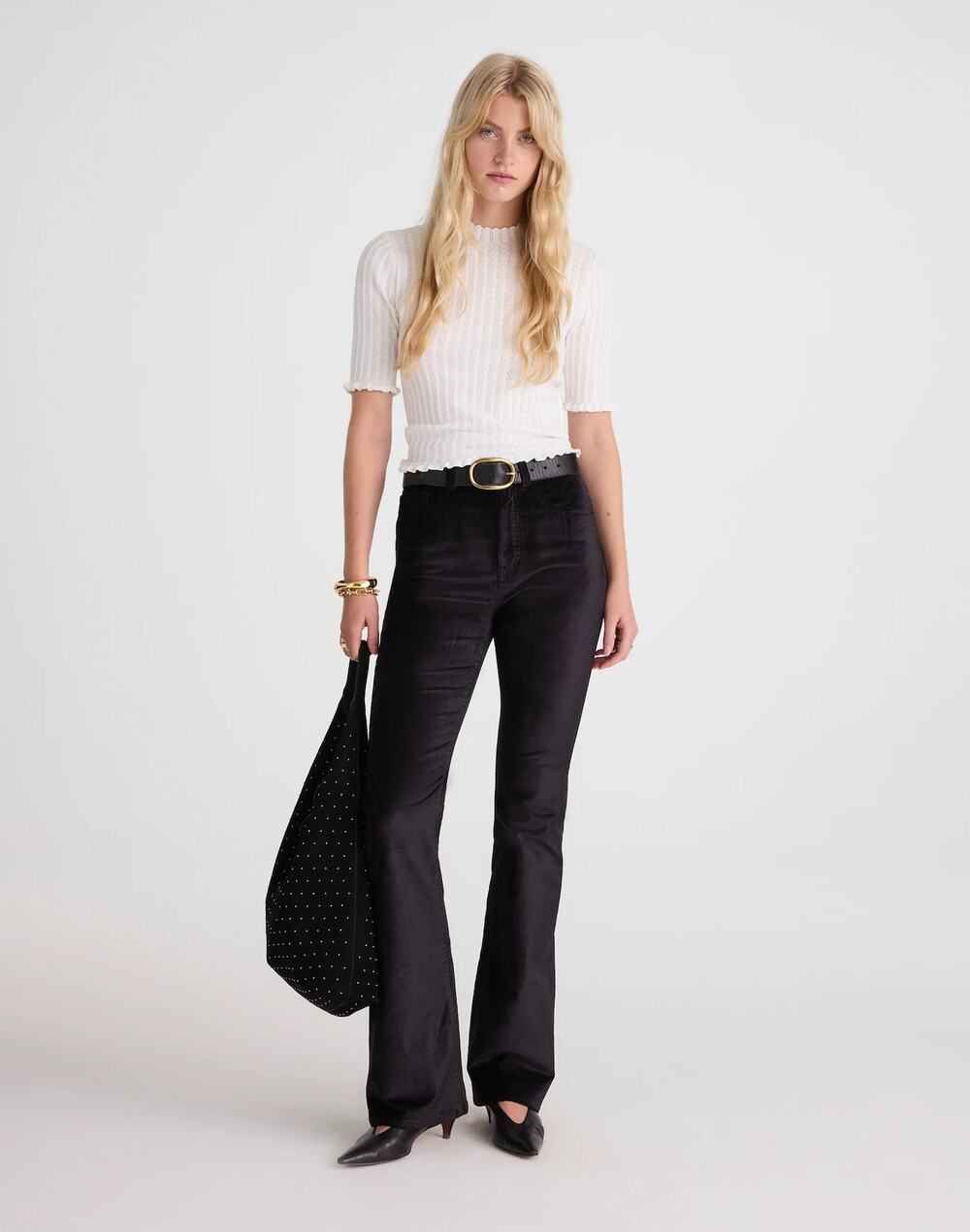 Madewell Women's The Super Stretch Flare Pant Velvet Jet Black Size W28 NWT